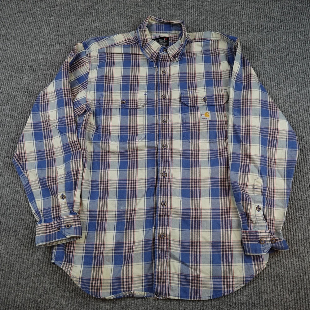 Carhartt Cat 2 FR Shirt Mens Large Blue Flame Resistant Workwear TW4507-FRM